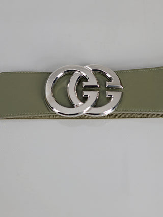 OFF#DLY Gürtel GG khaki/silber mit silberner Schnalle, elastisch und hochwertig, ideal zur Abrundung jedes Outfits. Perfekt für die Taille, bietet stilvolle Funktionalität und Anpassungsfähigkeit.