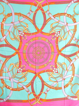OFF#DLY Schal Crown pink/türkis, gemustertes Tuch mit goldenen Ketten und Ringen, Viskose, ca. 130x130 cm. Pflegehinweis: Handwäsche. Ideal für modische Akzente.