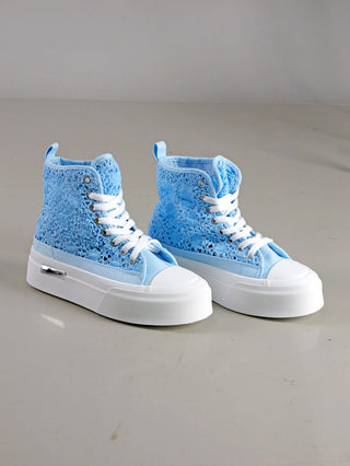 OFF#DLY Sneaker San Diego blue, ein Paar lässiger Hi-Top Sneaker mit Plateausohle aus Gummi, aus Baumwolle gefertigt. Ideal für den Sommer.