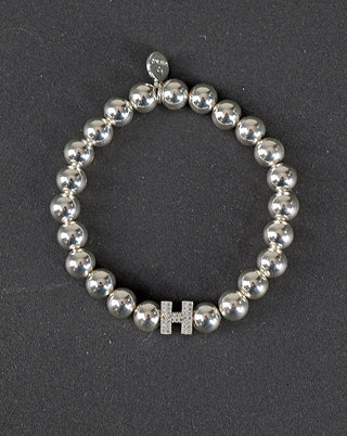 OFF#DLY Perlenarmband H Zirkon silber, ein silbernes Perlenarmband mit Buchstabenanhänger, aus hochglanzbeschichtetem Kupfer, modisches Accessoire mit feinen Details, frei in der Größe und 13 g leicht.