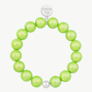 Kugelarmband OFF#DLY grün irisierend, aus Acryl und Kupfer, freigrößenverstellbar. Elegant und leicht mit einem Gewicht von 17g, ideal für vielseitige Trageanlässe.