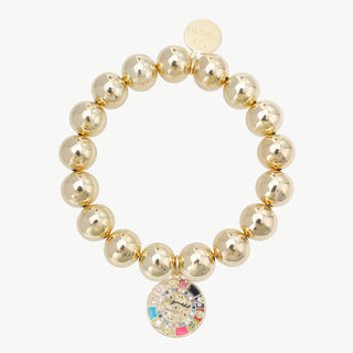 OFF#DLY Kugelarmband Münze gold aus 14 Karat vergoldetem Kupfer mit funkelnden Zirkonsteinen, freier Größe, elegant und stilvoll, perfekt für besondere Anlässe.