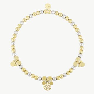Armband OFF#DLY Armband Mickey Zirkon aus Edelstahl mit Zirkonsteinen, 14-karätig vergoldet, in freier Größe, von Monopol Modevertriebs GmbH & Co. KG, präsentiert in Gold- und Silberfarben.