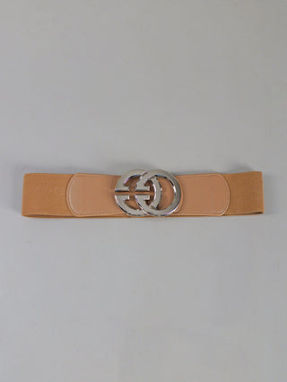 OFF#DLY Gürtel GG caramel/silber mit elastischem, karamellfarbenem Band und silberfarbener Schließe aus zwei ineinandergreifenden Ringen auf einer Lederapplikation, ideal für stilvolle Outfit-Akzente.