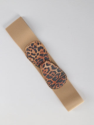 OFF#DLY Gürtel Leo beige: Elastischer Gürtel mit Leopardenmuster und Schleife, Länge 80 cm ungedehnt, passend für Einheitsgröße.