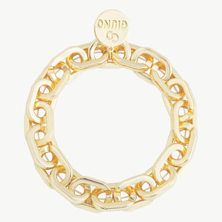 OFF#DLY Gliederarmband gold, ein klobiges, goldfarbenes Kettengliederschmuckstück mit abwechselnd ovalen und runden Gliedern und einem kleinen, runden Anhänger mit doppeltem G-Logo.