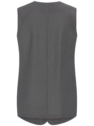 Gitta Banko Weste MIYU grey: Ärmelloses, übergroßes Damenoberteil in Anthrazit mit rundem Ausschnitt, Mittelnaht hinten und leicht abgerundetem Saum. Material aus 78% Tencel und 22% Polyester.