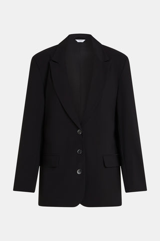 Penn & Ink Blazer schwarz: Ein klassischer, einreihiger Blazer mit Notch-Revers, langen Ärmeln und zwei Frontklappentaschen, ausgestattet mit drei Knöpfen für eine klare, maskuline Silhouette.