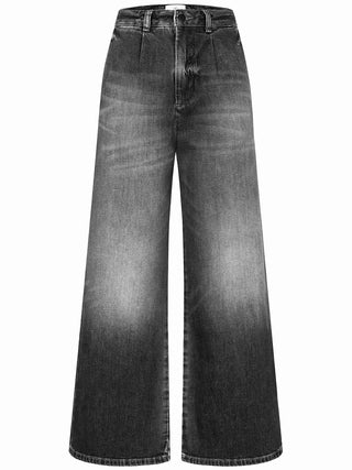 Gitta Banko Rylee W.Black Jeans, hochgeschnitten, weit ausgestelltes Bein, ausgewaschener Look mit dezenten Bundfalten und fünf Taschen, ideal für moderne Silhouetten und bequemen Tragekomfort.