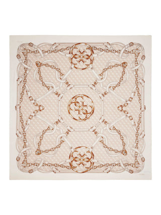 GUESS Noelle Scarf 130x130 IVO: Quadratisches Polyester-Tuch mit goldfarbenem Kettengürtel-Print und symmetrischen 4G-Logos, Maße 130 x 130 cm, handwaschbar.