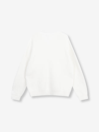 ALIX Basic Jumper cream, Rückenansicht: Weißer, langärmliger Strickpullover mit geripptem oder waffelgestricktem Design, Rundhalsausschnitt, überschnittenen Schultern und leicht kastigem Schnitt, flach liegend präsentiert.