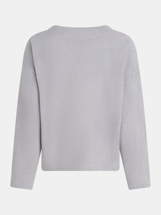 Rückansicht des Penn&Ink Pulli grey aus weichem, noppigem Teddy-Stoff. Der Pullover hat einen lockeren, kastigen Schnitt mit langen Ärmeln und einem flachen Rundhalsausschnitt.