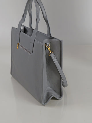 Graue Enrico Coveri Shopper-Tasche aus Polyurethan mit zwei festen Henkeln, abnehmbarem Schulterriemen mit goldener Hardware und seitlicher Reißverschlusstasche, Größe 40x34x14 cm.