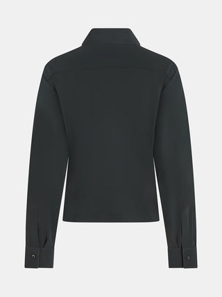 Rückansicht der Penn&Ink Bluse antra, langärmelig mit klassischem Hemdkragen, geradem Schulterpasse und Knopfmanschetten, aus leichtem, elastischem Material, perfekt für vielseitige Styling-Möglichkeiten.
