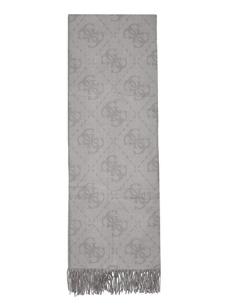 GUESS Schal 70x190 GRY aus Viskosemix mit 4G-Logoprint in hellgrau, ausgefransten Enden und Maß von 70x190 cm.