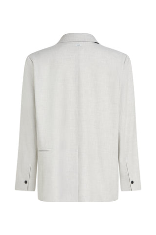 Penn & Ink Blazer grey/mel zeigt die Rückansicht mit notched Reverskragen, langen Ärmeln, jeweils einem Knopf an den Manschetten und einer kleinen Paspeltasche, ohne Rückenschlitz.