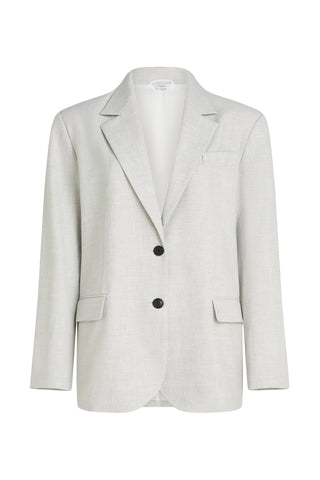Penn & Ink Blazer grey/mel: Einzelreihiger, leicht-oversized Blazer mit Notch-Revers, zwei schwarzen Knöpfen, Klappentaschen und Brusttasche, weiße Innenfütterung, ideal für vielseitige, elegante Outfits.
