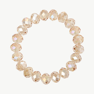 Flaches Kristallperlen Armband champagner 227: Ein elastisches Armband aus champagnerfarbenen, facettierten Perlen, die im Licht schimmern und einen subtilen Glanz verleihen. Ideal für elegante und vielseitige Schmuckoptionen.