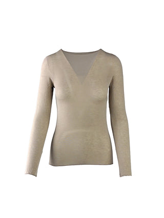 Damen-Oberteil OFF#DLY Longsleeve light m. Cashmere grey, V-Ausschnitt, schmaler Schnitt, langärmelig, aus federleichtem Stoff mit Kaschmiranteil, ideal als Basic oder zum Layering.