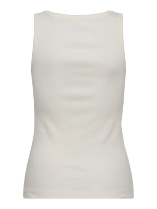 Rückansicht des co´couture Granny Rib Tank white, ein ärmelloses, geripptes Tanktop mit figurbetonter Passform und Rundhalsausschnitt, gefertigt aus 100 % Bio-Baumwolle.