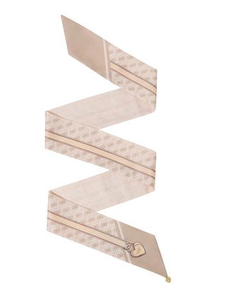 GUESS Bandeaux Printed TAU, ein schmaler Seidenschal mit geometrischem Monogramm und Reißverschluss-Herzschloss-Motiv, in Beige und Rosa, aus 100% Viskose, Größe 8x150 cm.