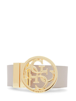GUESS Belt Noelle BNN: Beiger Ledergürtel mit großer, goldener Schnalle im 4G-Logo-Design. Verstellbares Wendemodell, 3,5 cm breit, aus 100% Polyurethan, ideal für die Hüfte.