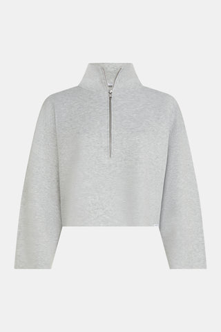 Penn&Ink Sweater B395 grey mel: Leicht melierter, cropped Sweater mit Stehkragen und Viertel-Reißverschluss. Boxy, kurz geschnitten mit langen, leicht übergroßen Ärmeln, aus weichem French-Terry-Stoff.