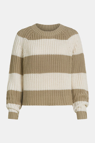 Penn&Ink Sweater Stripe B407 Pepper/ecru: Grobstrickpullover mit breiten Streifen, verkürztem Schnitt und rundem Halsausschnitt, bietet eine lässige Silhouette und angenehmes Tragegefühl. Ideal für moderne Casual-Looks.
