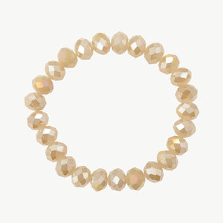 OFF#DLY Kristallperlen Armband beige, ein elastisches Armband aus kleinen, facettierten, champagnerfarbenen Perlen mit dezentem Glanz, elegant aufgezogen in einem endlosen Kreis.