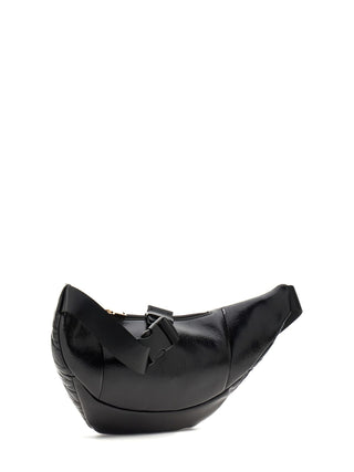 GUESS Cheryl Belt Bag BLA aus schwarzem, crinkle-Leder-Look, halbrund, mit Two-Way-Zipper-Frontfach und verstellbarem Stoffgurt mit Kunststoffverschluss, ideal für Alltagsgegenstände.