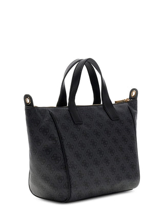 GUESS Follie Small Tote Bag CLO in Schwarz mit abnehmbarem Henkel. Strukturierte Form, goldfarbene Reißverschlüsse und dezentes Monogramm-Muster. Perfekt für elegante Auftritte.