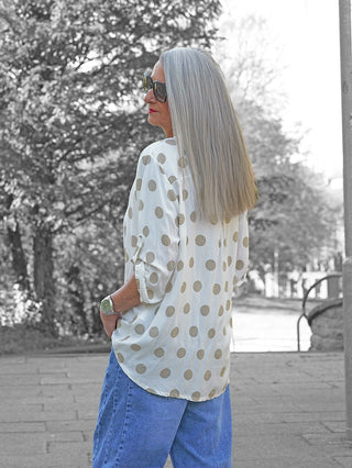 OFF#DLY Bluse Smilla Dot´s beige/white