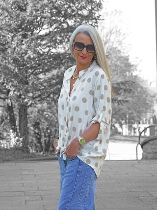 OFF#DLY Bluse Smilla Dot´s beige/white