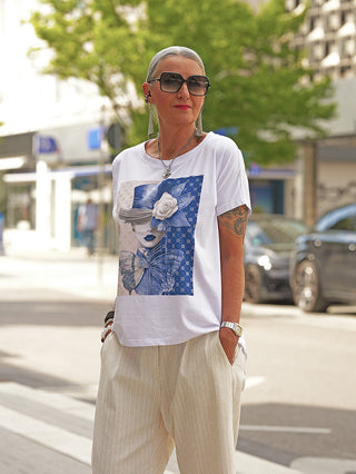 OFF#DLY Tee Rose white/blue