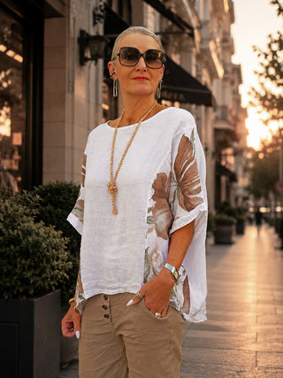 OFF#DLY Linen Shirt white Flower