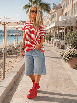 OFF#DLY Margot Stripe Tee red /white