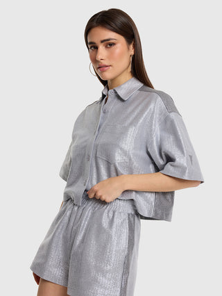 ALIX Foil Cropped Blouse lightgrey