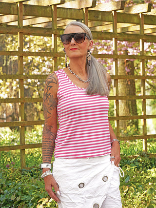 OFF#DLY Top Riboia Stripes pink/white