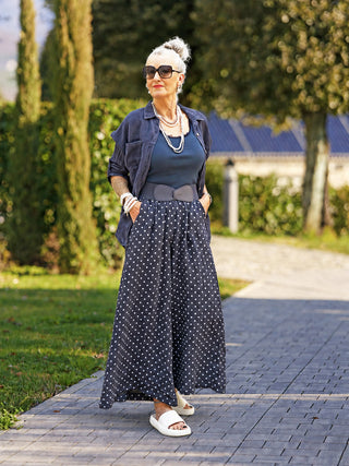 OFF#DLY Linen Pant Dot´s dark blue