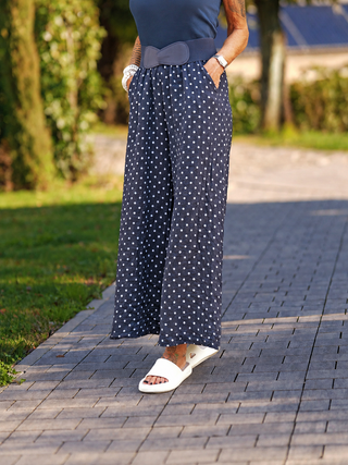 OFF#DLY Linen Pant Dot´s dark blue