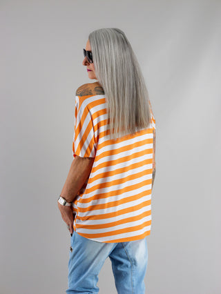 OFF#DLY Margot Stripe Tee orange/white
