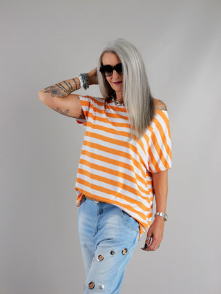 OFF#DLY Margot Stripe Tee orange/white