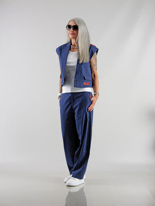 ALIX Striped Barrel Pant navy