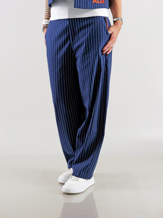 ALIX Striped Barrel Pant navy