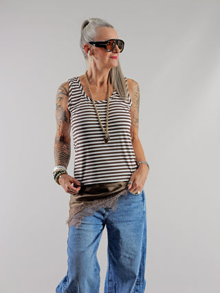 OFF#DLY Top Riboia Stripes brown/white