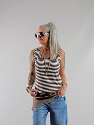 OFF#DLY Top Riboia Stripes brown/white