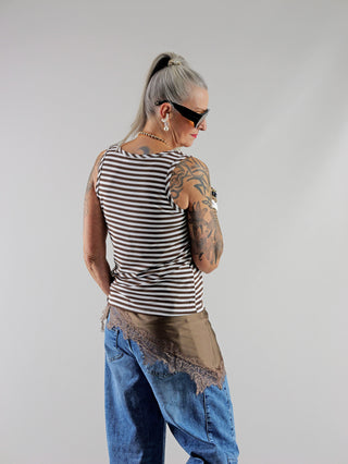 OFF#DLY Top Riboia Stripes brown/white