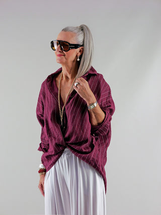 OFF#DLY Bluse Linen Stripes bordeaux