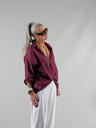 OFF#DLY Bluse Linen Stripes bordeaux
