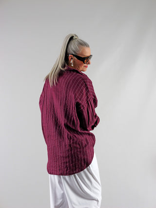 OFF#DLY Bluse Linen Stripes bordeaux